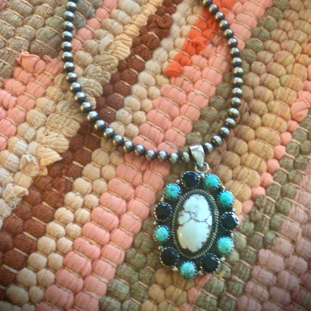 Sterling Silver Wild Horse, Turquoise & Black Onyx Stone Pendant Necklace!